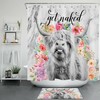 Highland Cow Marbling And Wildflowers Print Shower Curtain For A Unique Bathroom
