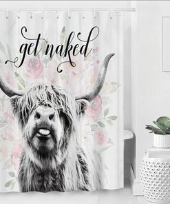 Highland Cow Portrait Printed Shower Curtain For Western Wildlife Bathroom Decor