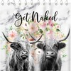 Highland Cow Print Shower Curtain with Funny Get Naked Quote for Farmhouse Bathroom Decor