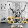 Highland Cow Rustic Board Shower Curtain with Flower Print