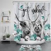Highland Cow Rustic Retro Teal Floral Shower Curtain Set