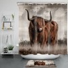 Highland Cow Shower Curtain For Autumn Meadow Landscape Wildlife Bathroom Decor