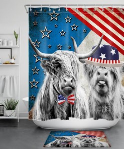 Highland Cow Shower Curtain For Patriotic Bathroom Decor