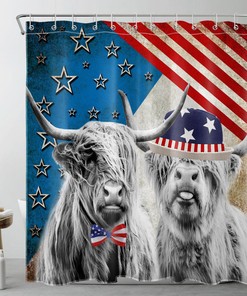 Highland Cow Shower Curtain For Patriotic Bathroom Decor