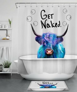 Highland Cow Shower Curtain - Funny Bathroom Decor With Red Hearts
