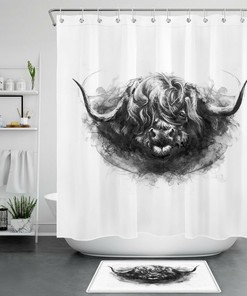 Highland Cow Shower Curtain - Funnyhorn Animal Bathroom Decor