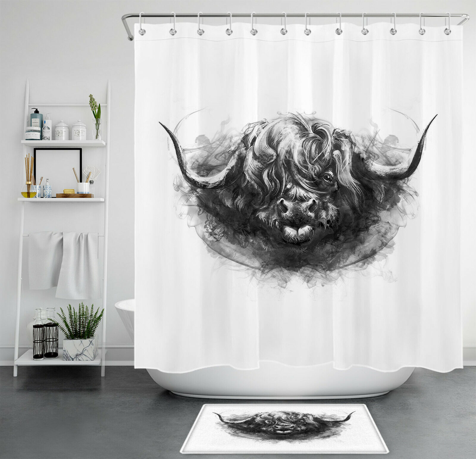 Highland Cow Shower Curtain - Funnyhorn Animal Bathroom Decor