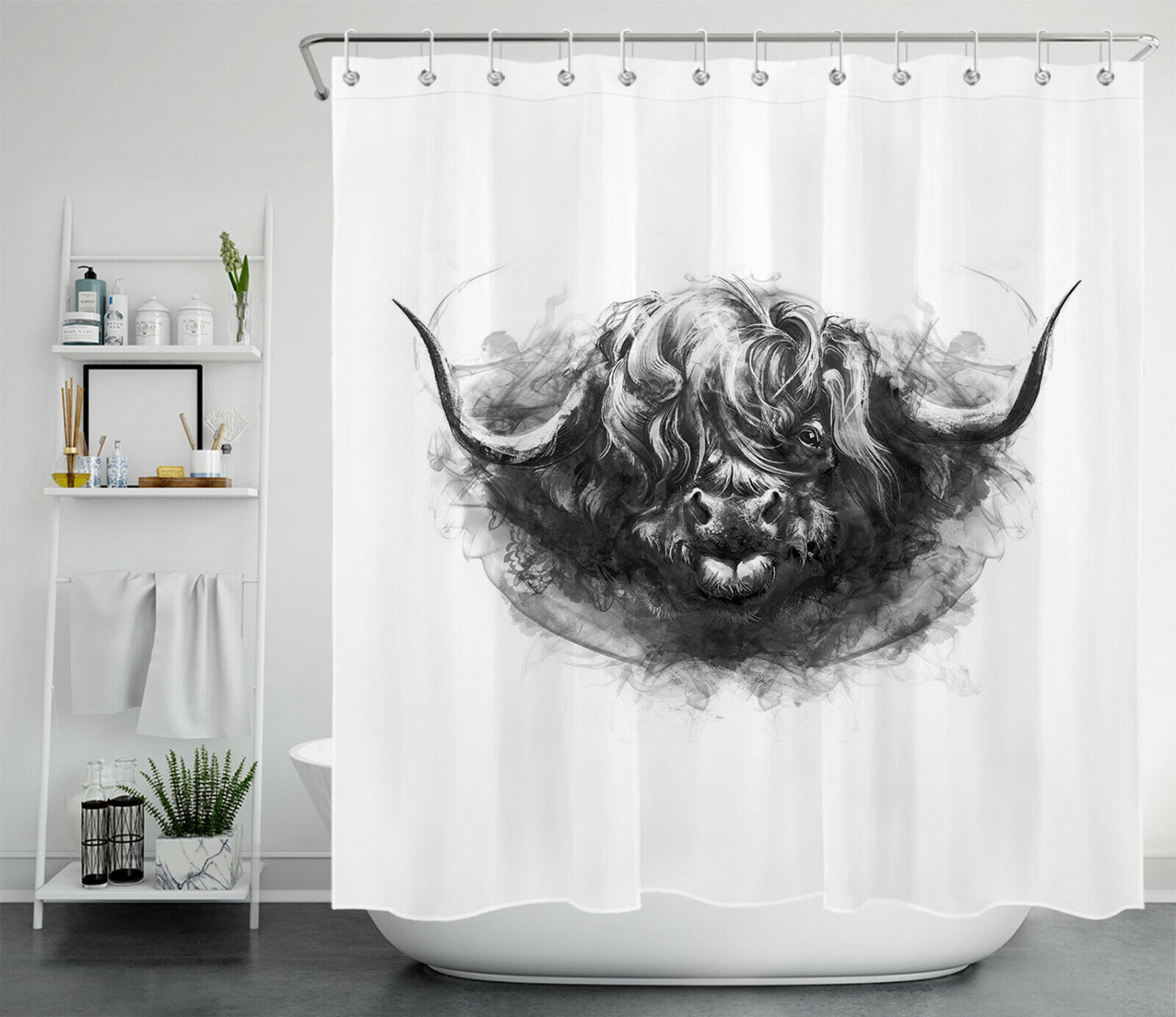 Highland Cow Shower Curtain - Funnyhorn Animal Bathroom Decor - Image 2
