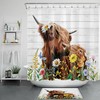 Highland Cow Shower Curtain - Rustic Board Bathroom Accessory