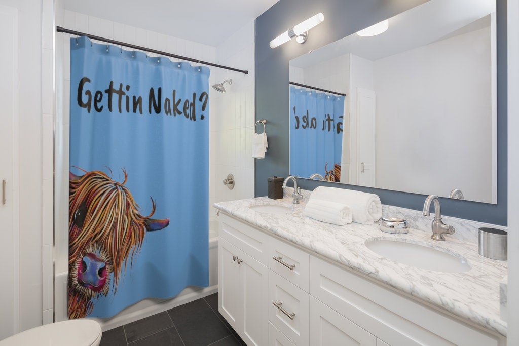 Highland Cow Shower Curtain With Cute And Funny Prints For Bathroom Decor