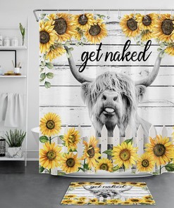 Highland Cow Shower Curtain With Rustic Sunflower Design - A Perfect Addition To Your Country Bathroom Accessories