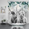 Highland Cow Shower Curtain with Green Leaf Grey Sky Print for Bathroom Decor