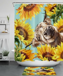 Highland Cow Sunflower Shower Curtain For A Vintage Bathroom