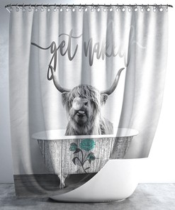 Highland Cow Waterproof Shower Curtain With Toilet Mat And Rug Set