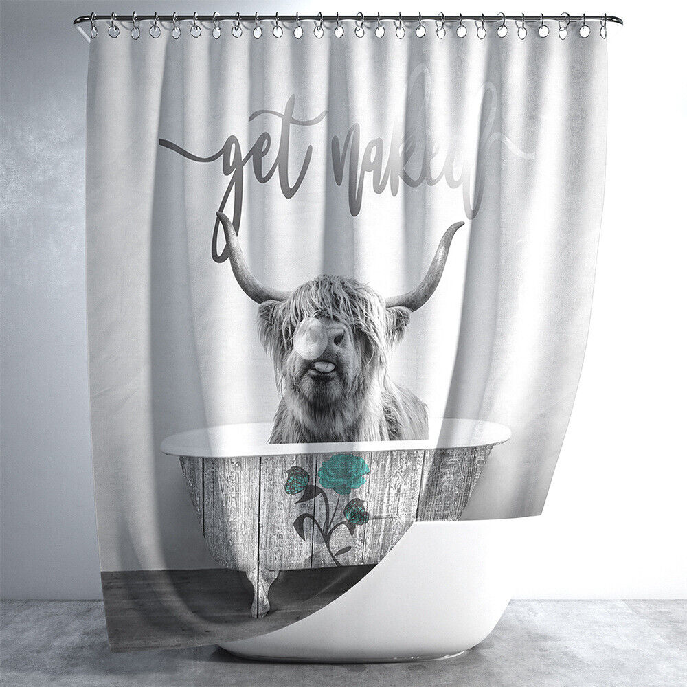 Highland Cow Waterproof Shower Curtain With Toilet Mat And Rug Set