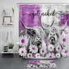 Highland Cow on Purple Daisy Floral Shower Curtain for Bathroom Decor 