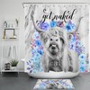 Highland Marble Blue and Gray Cow Print Shower Curtain for a Contemporary Bathroom Decor