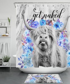 Highland Marble Blue and Gray Cow Print Shower Curtain for a Contemporary Bathroom Decor