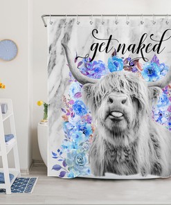 Highland Marble Blue and Gray Cow Print Shower Curtain for a Contemporary Bathroom Decor