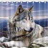 Highland Snow Mountain Wild Animals Purple Sky Background Wolf Shower Curtain, Rustic Bathroom Decor