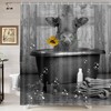 Highlandhorn Cattle With Sunflower Shower Curtain - Funny And Cute Farmhouse Bathroom Decor