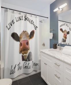 Hilarious Cow Picture Shower Curtain For Farmhouse Bathroom Decor