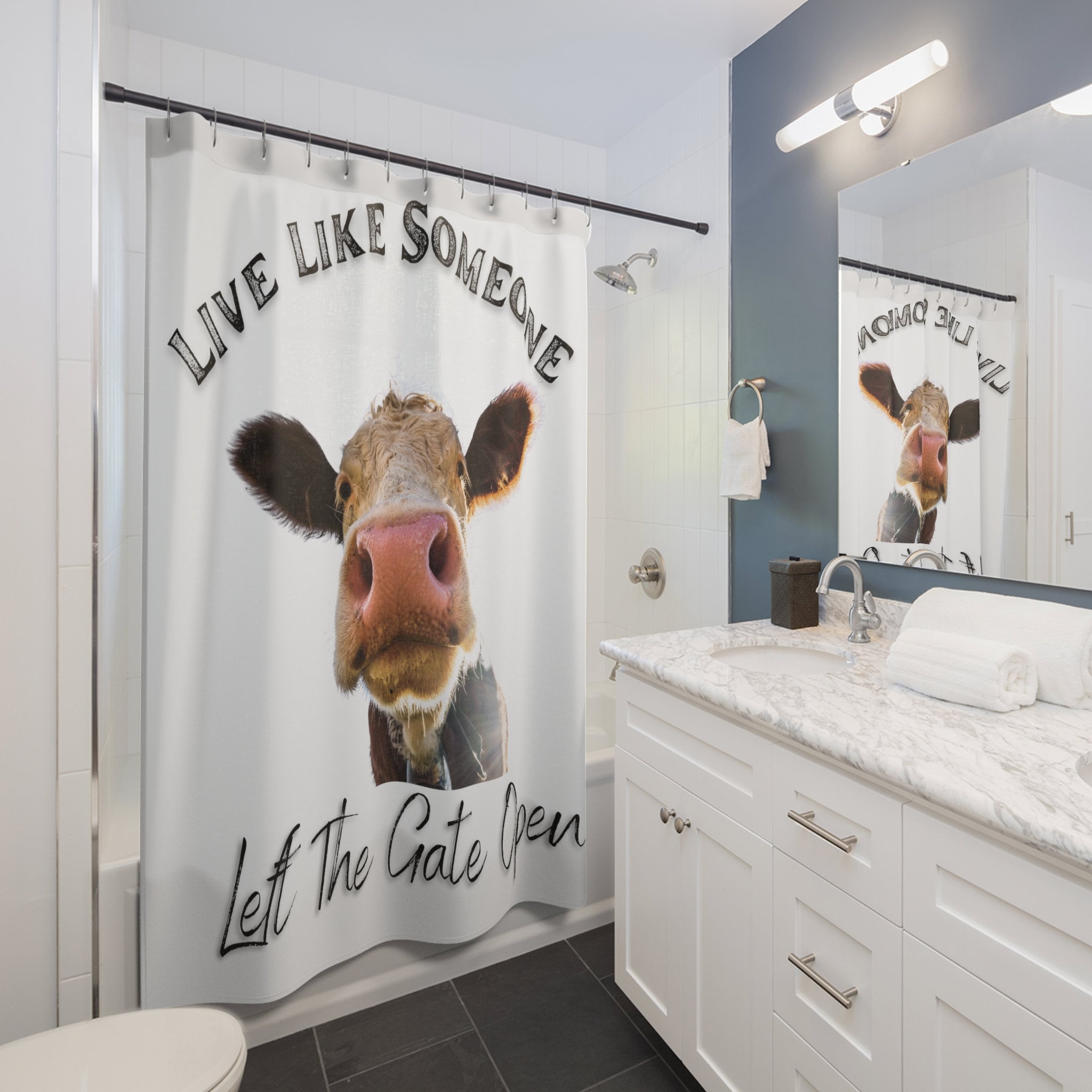Hilarious Cow Picture Shower Curtain For Farmhouse Bathroom Decor