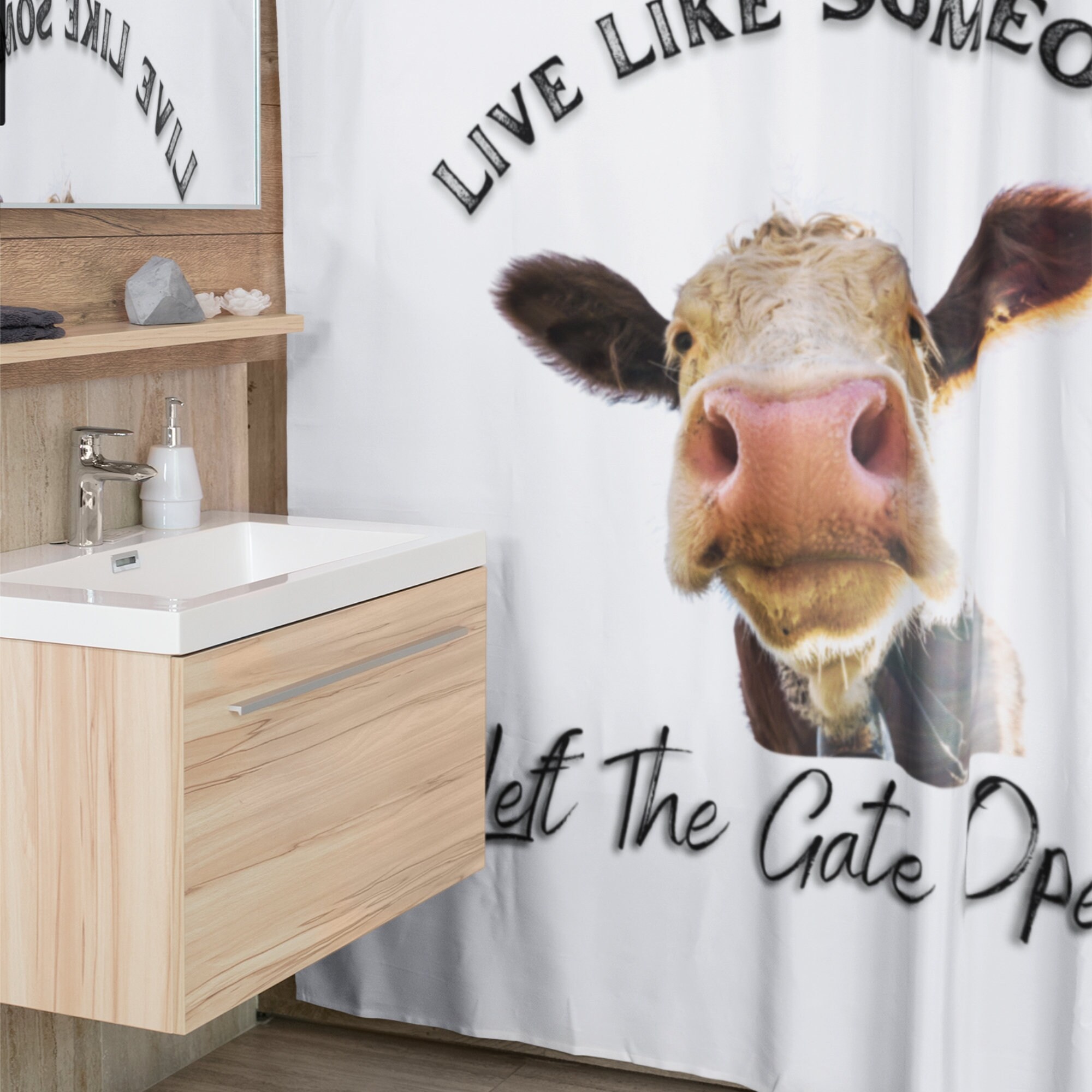 Hilarious Cow Picture Shower Curtain For Farmhouse Bathroom Decor - Image 3