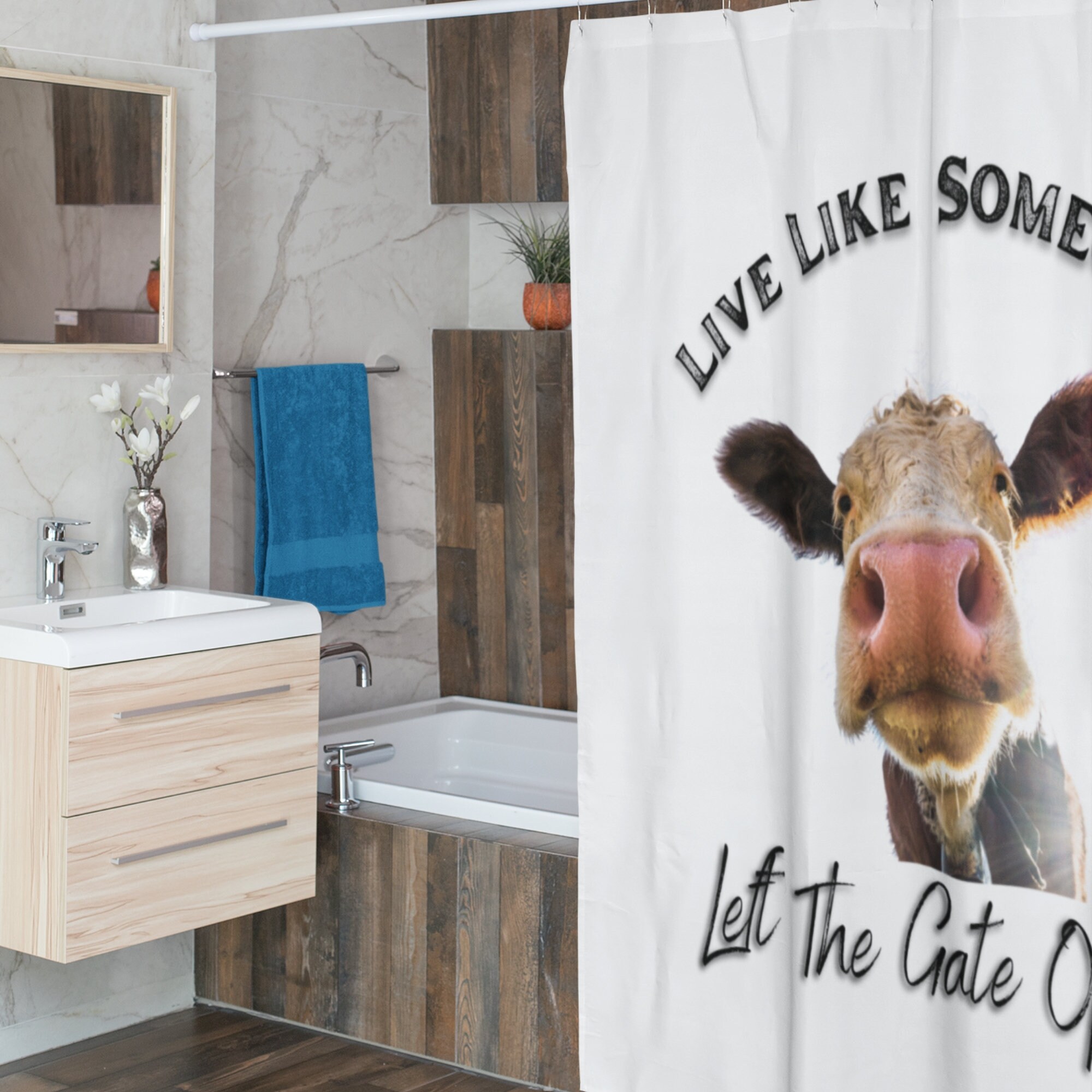 Hilarious Cow Picture Shower Curtain For Farmhouse Bathroom Decor - Image 4