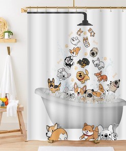 Hilarious Raining Dogs Shower Curtain For Kids Bathroom