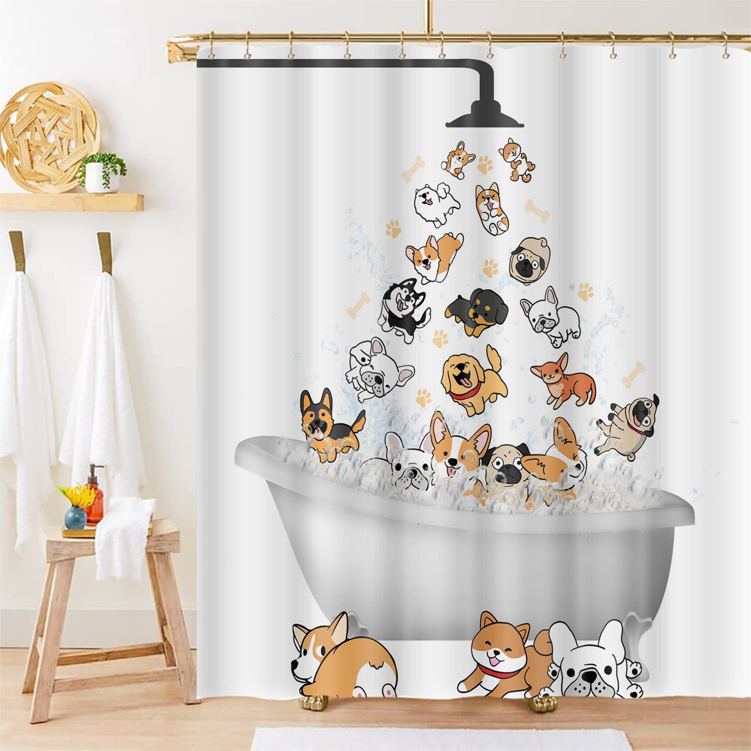 Hilarious Raining Dogs Shower Curtain For Kids Bathroom