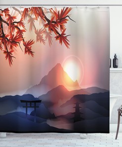 Himalayan Peaks Shower Curtain With Life Circle Symbol For Artistic Bathroom Decor