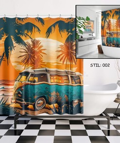 Hippie Bus Vintage Bulli Camper Shower Curtain - Bathroom Curtain for Camping Gifts