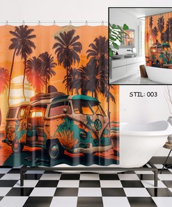 Hippie Bus Vintage Bulli Camper Shower Curtain - Bathroom Curtain for Camping Gifts