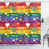 Hippie Joy Shower Curtain With Heart Peace Symbol Flower Power Design