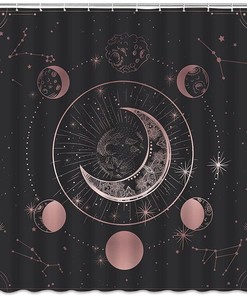 Hippie Mandala Moon Phase Shower Curtain for Retro Bathroom Decor 