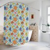 Hippie-Trippy-Warped Checker Blue Floral Checker Shower Curtain For Modern Bathroom Decor