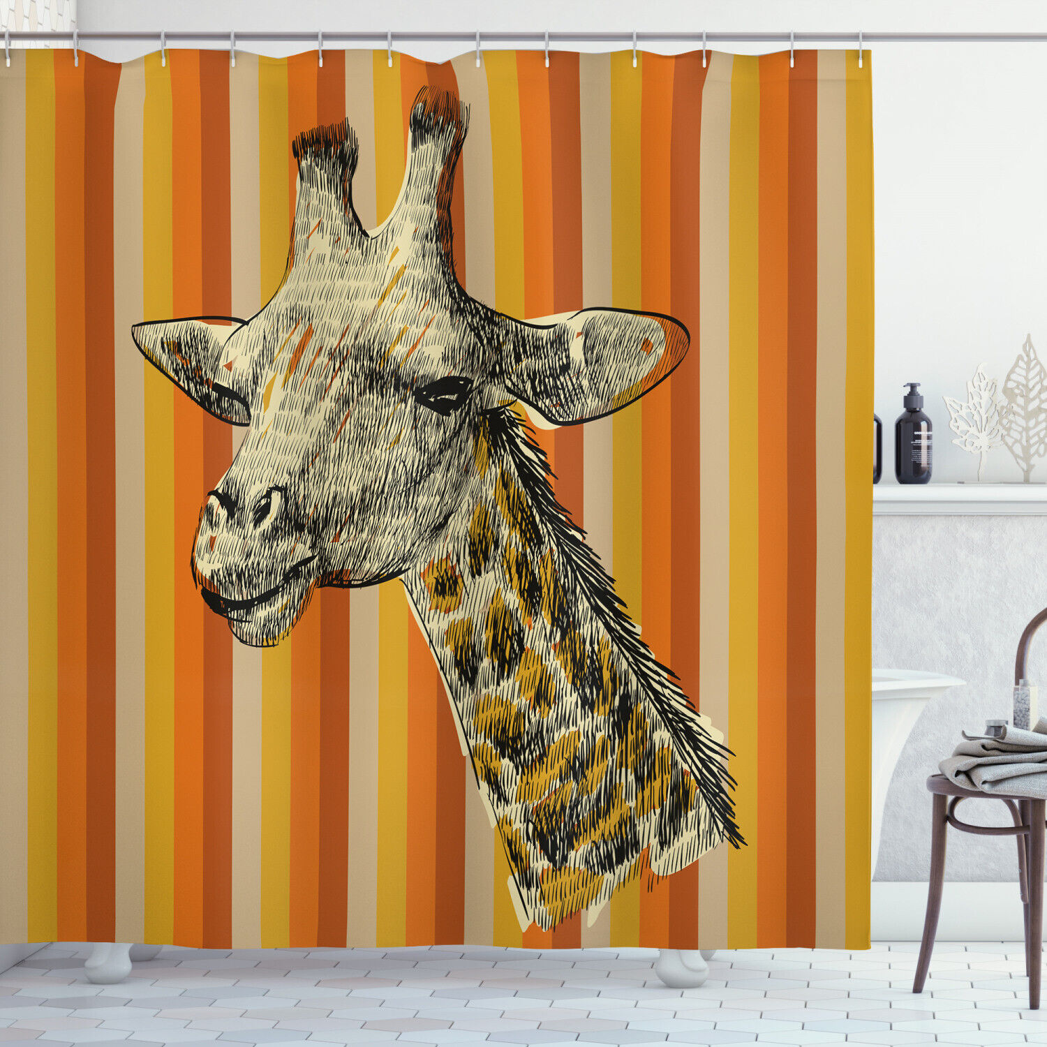 Hipster African Animal Shower Curtain, Giraffe Print Bath Curtain For Bathroom Decor