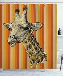 Hipster African Animal Shower Curtain, Giraffe Print Bath Curtain For Bathroom Decor