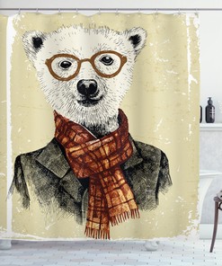 Hipster Bear Glasses Print Animal Shower Curtain For Bathroom