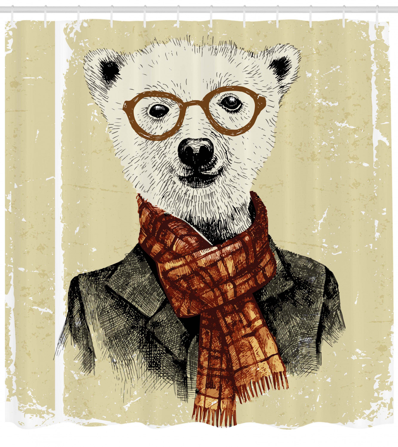 Hipster Bear Glasses Print Animal Shower Curtain For Bathroom - Image 4