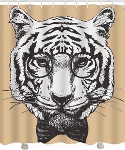 Hipster Black and White Tiger Animal Shower Curtain Set for Modern Bathroom Decor 