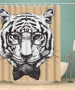 Hipster Black and White Tiger Animal Shower Curtain Set for Modern Bathroom Decor
