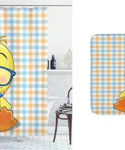 Hipster Boho Ducks With Dotted Bow Cartoon Shower Curtain Set - Bathroom Drape And Plush Mat Included