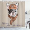 Hipster French Bulldog Shower Curtain With Brown Cap And Scarf Print