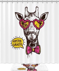 Hipster Giraffe Shower Curtain For Artistic Bathroom Decor