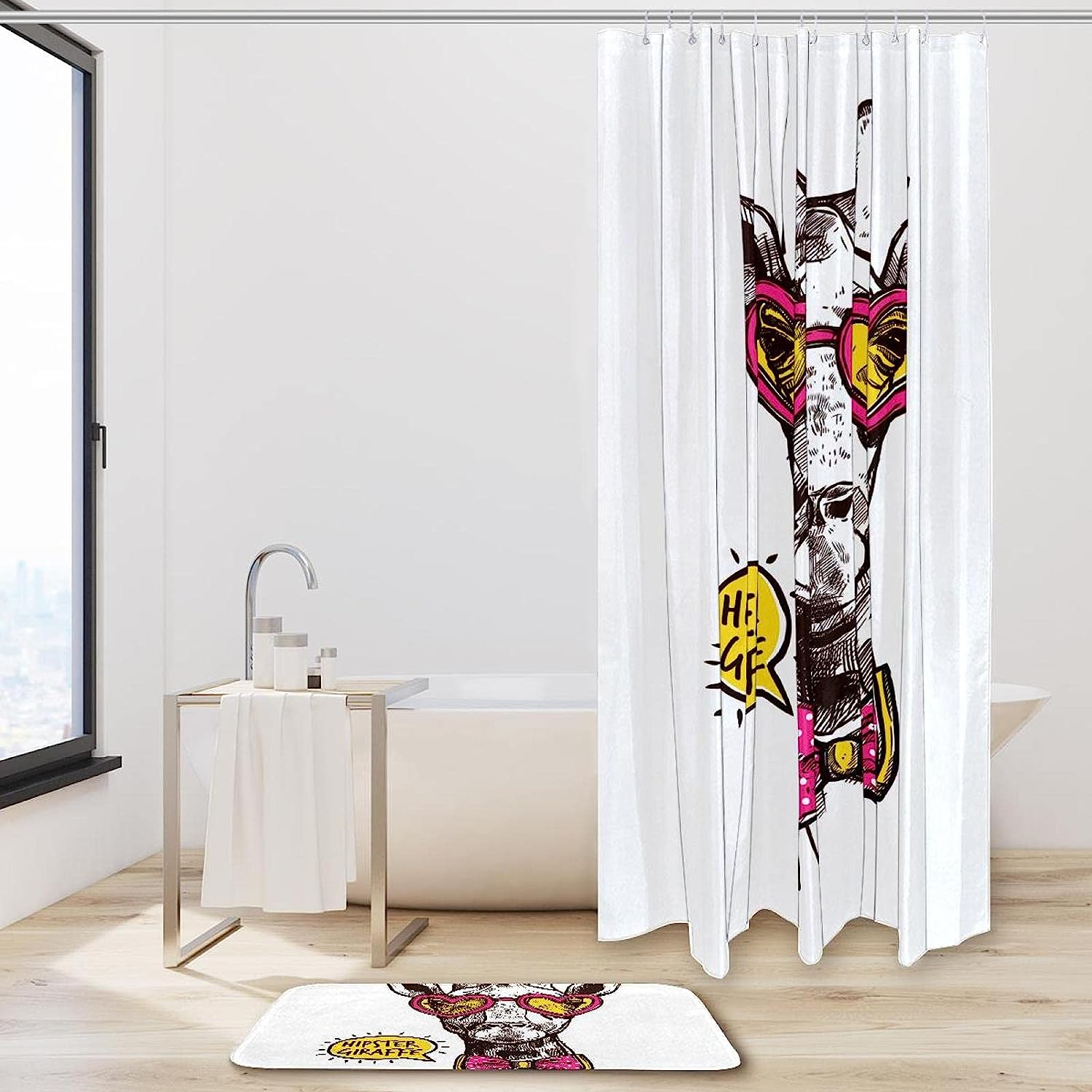 Hipster Giraffe Shower Curtain For Artistic Bathroom Decor