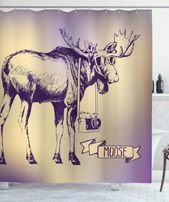 Hipster Moose with Camera Print Shower Curtain for Bathroom