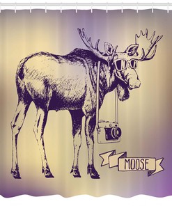 Hipster Moose with Camera Print Shower Curtain for Bathroom