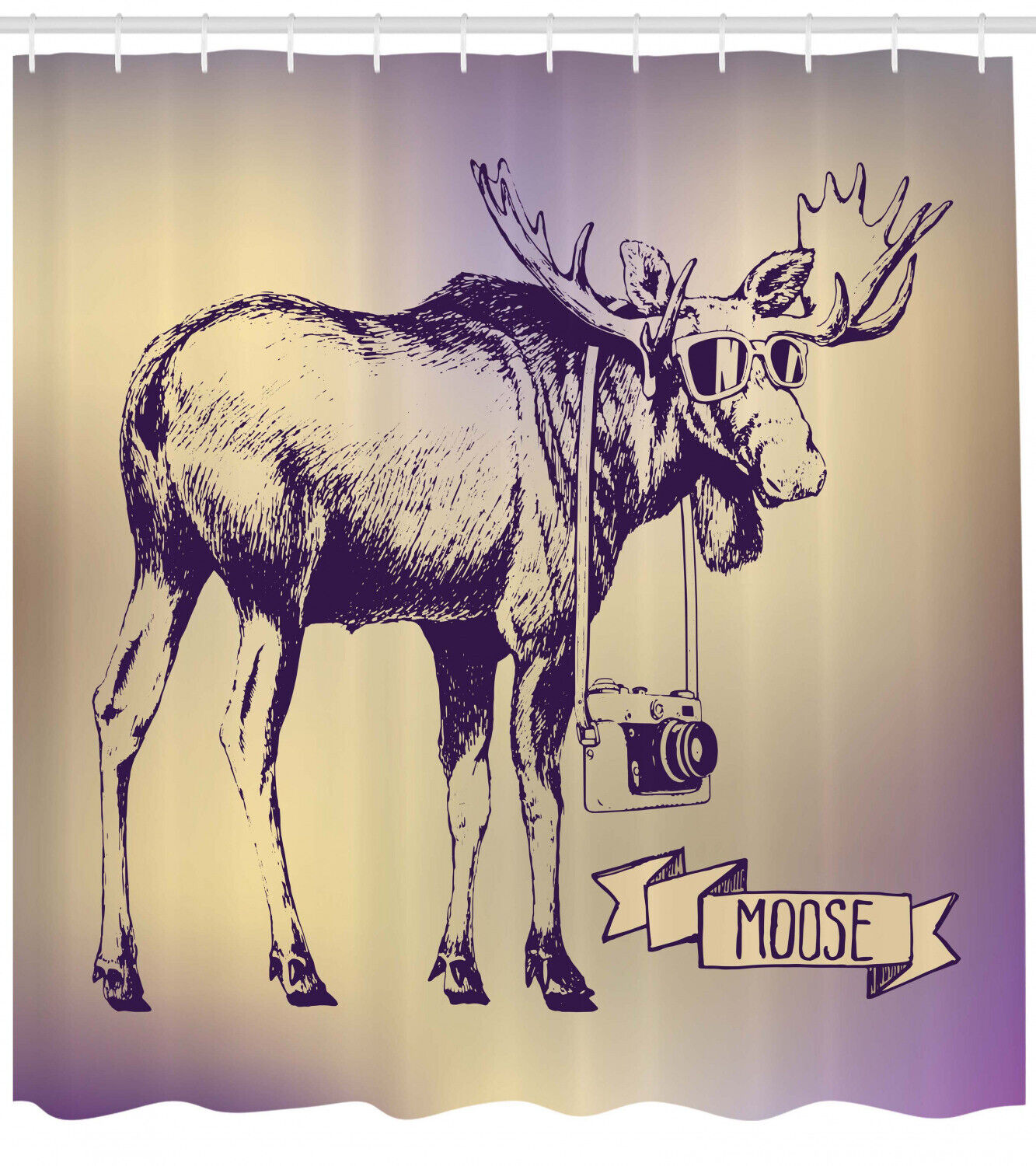 Hipster Moose with Camera Print Shower Curtain for Bathroom